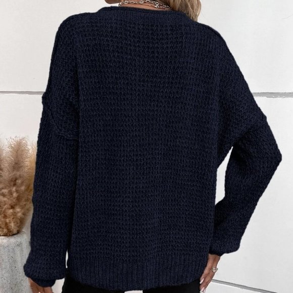 Navy Blue Casual Womens Sweater - Picture 2 of 5
